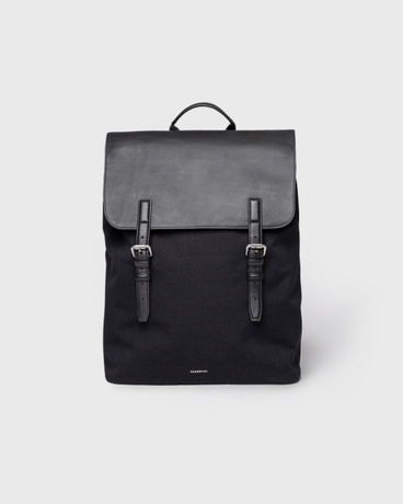 Sandqvist Everyday Lid Backpack L In Black With Black Leather