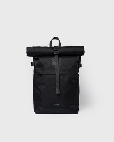 Sandqvist Icon Rolltop Backpack M In Black,black With Black Leather